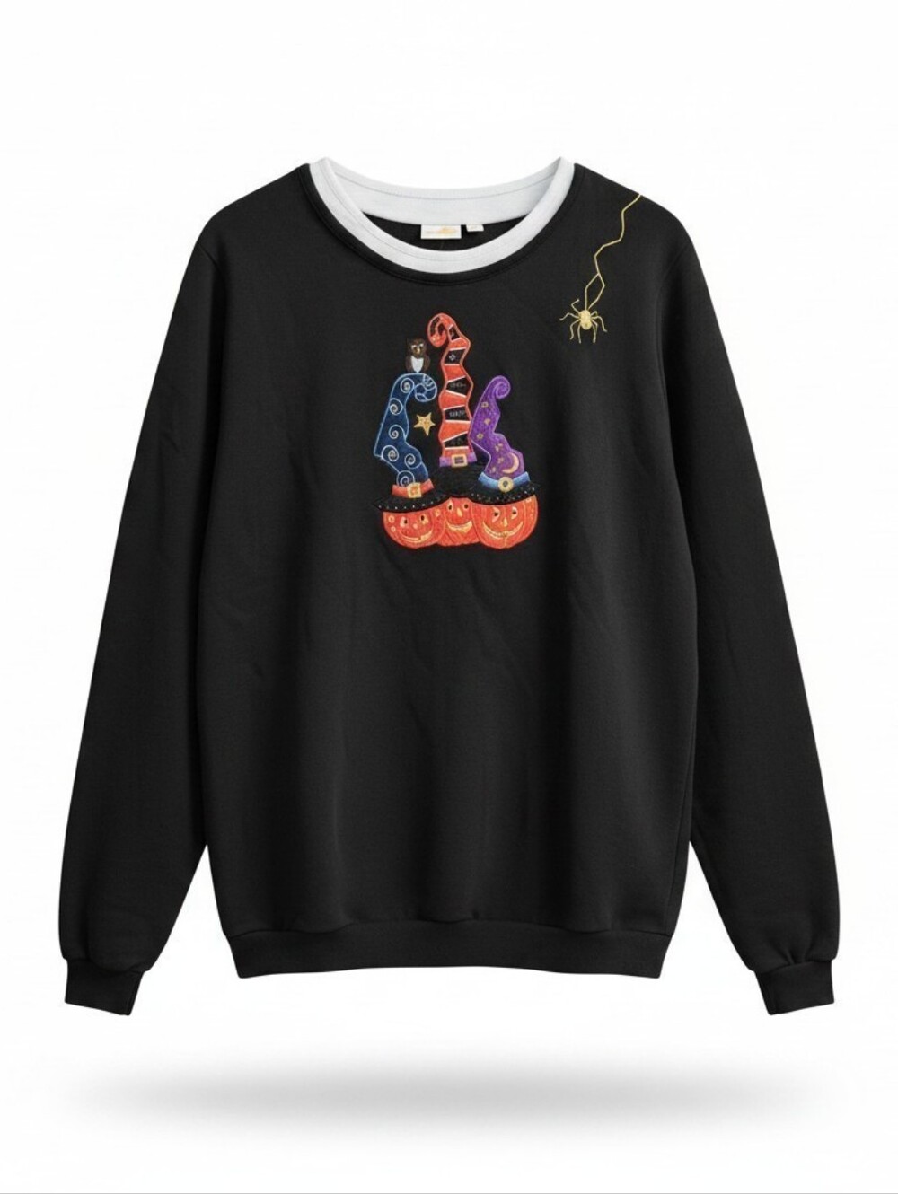 Halloween Witch Hat Graphic Long-Sleeve Sweater